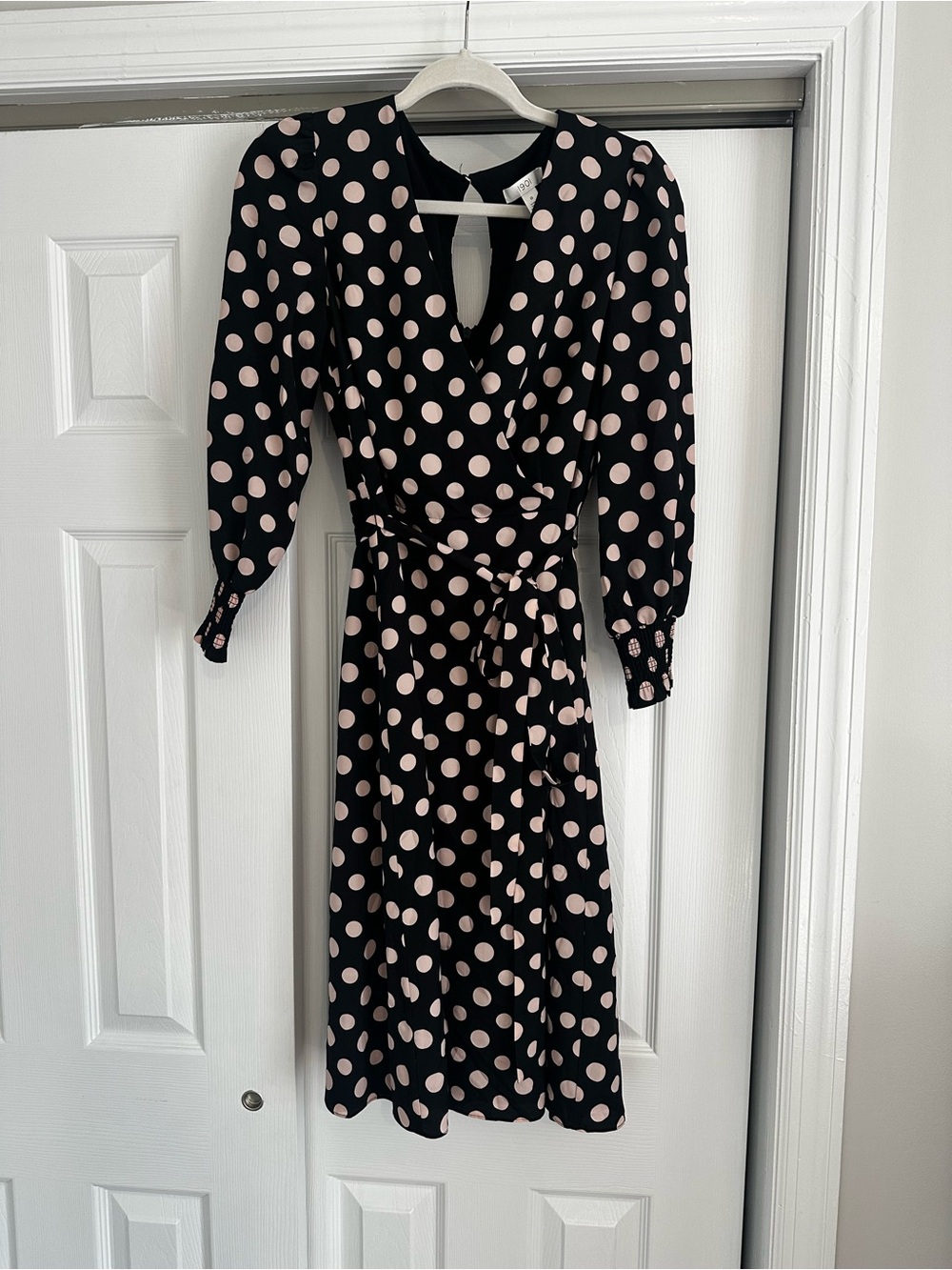 1901 Black & Blush Polka Dot Wrap Top Dress